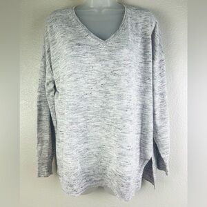 Margaret O'Leary cotton/Linen Blend Space Dyed V-Neck Sweater Purple White Large